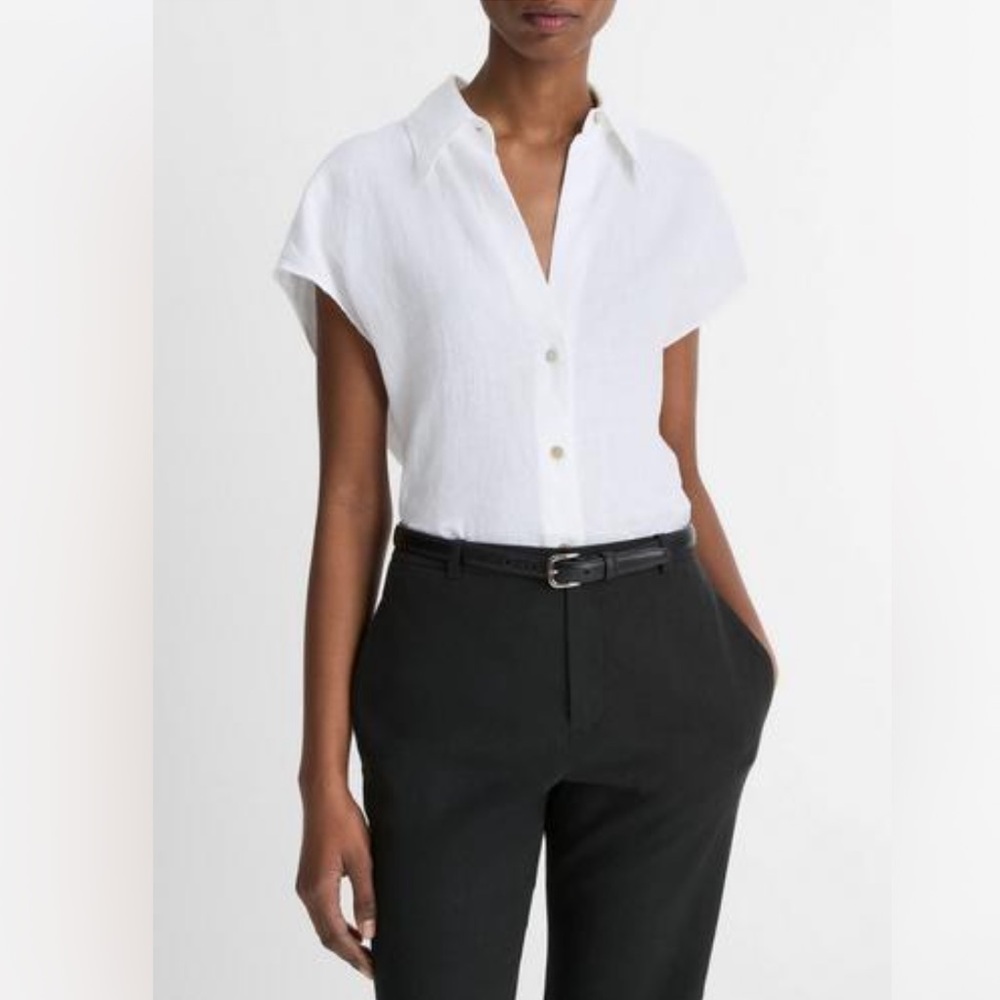 VINCE SHAPED COLLAR CAP SLEEVE BLOUSE Size S Small New with tags $295 - Picture 4 of 10